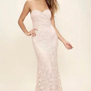 Lulus Pink Lace Strapless Maxi Dress